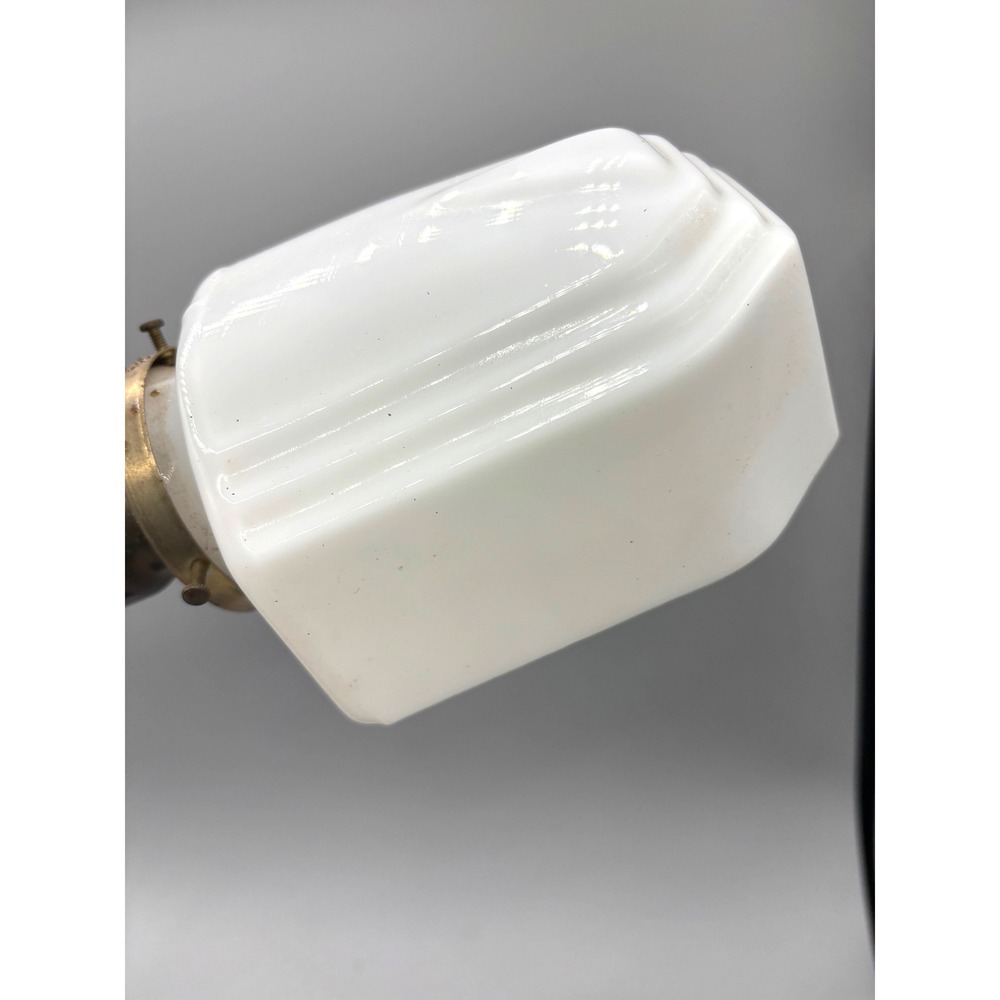 Vintage Art Deco Gooseneck Desk Lamp Cast Metal Shell Base Milk Glass Step Shade - Picture 4 of 9